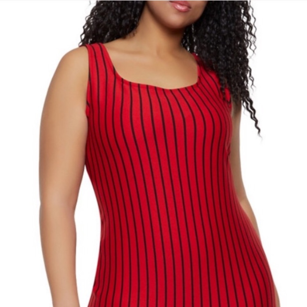 CURVES AHEAD RED/BLACK SASSY STRIPED DRESS